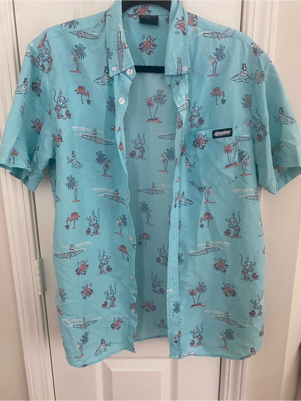 Ron Jon Aqua Surf-Print Short Sleeve Button-Up Shirt